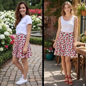 2XL 16/18 Belle Poque strawberry short flare skirt white retro pinup rockabilly